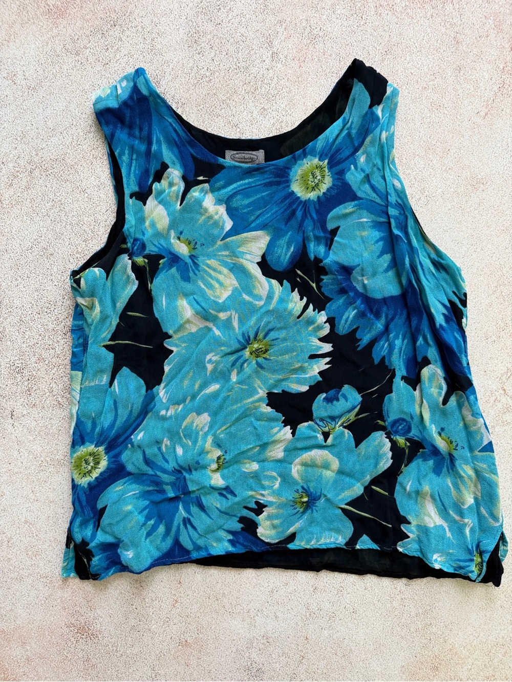 Women's Blue Floral Sleeveless Tank Top